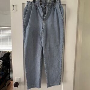 Blue and White Straight Leg Blue Striped Jeans